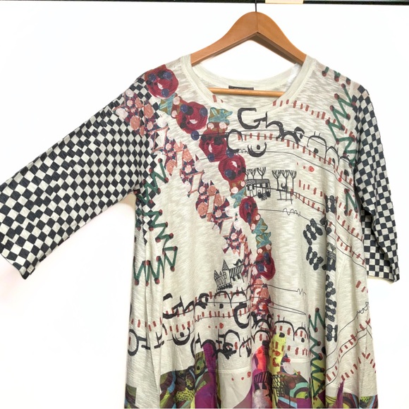 Inoah Wearable Art Checker Aysmeyrical Hem Tunic Womens SZ S Artsy Art Deco Punk - Picture 9 of 13